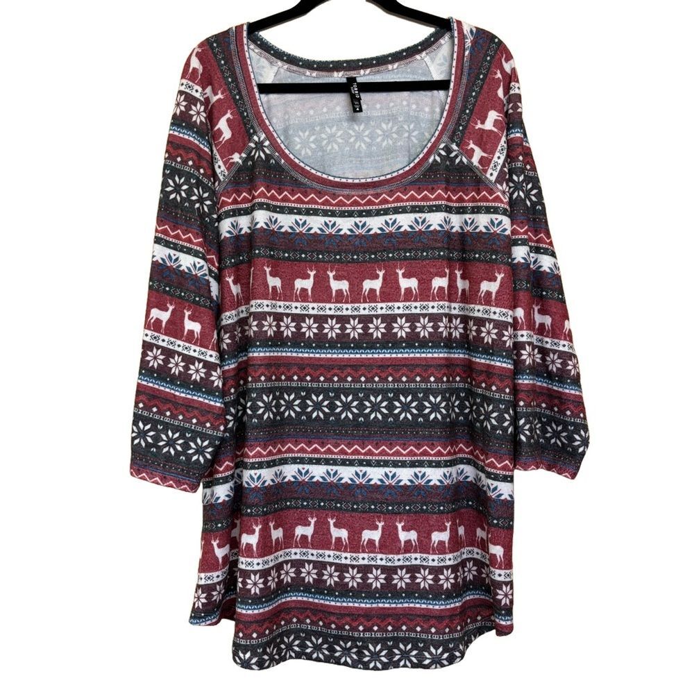 Torrid Fair Isle Festive Holiday 3/4 Sleeve Pajama Sleep Top - Size 4x - EUC